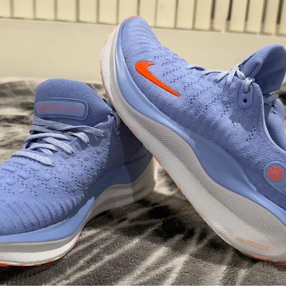 Nike Blue Knit Running Shoes with Orange Swoosh - Picture 2 of 9